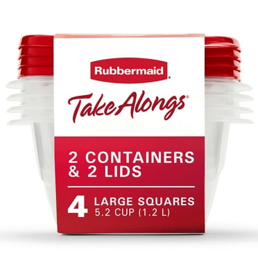 Rubbermaid TakeAlongs 5.2-Cup Deep Square Food Storage Containers, Ruby Red, 4 pack