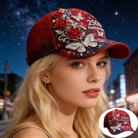 Red Rose United States 250Th Anniversary Hat Printed Design,Bald Printed Patriotic Baseball Cap For Men Women