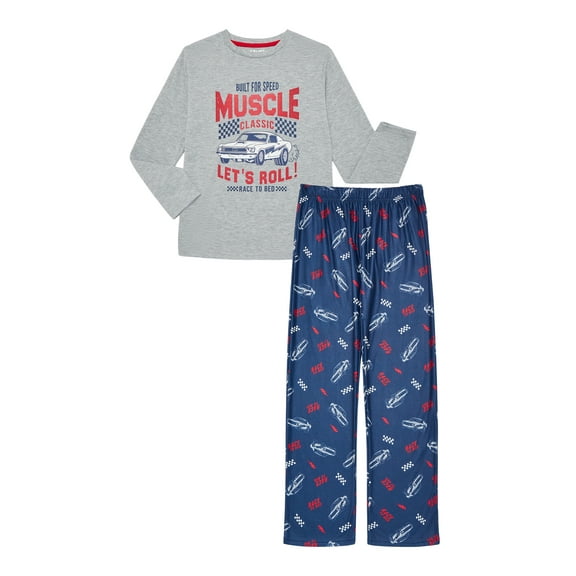 Sleep On It Boys Printed Long Sleeve Top and Pants Pajama Set, 2-Piece, Sizes 6-14