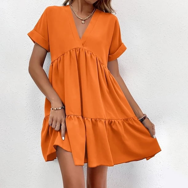 orange smock dress Pre-Order Smocked Square Neck Flutter Sleeve Pocket Worn & Refined tiered skirt in a midi silhouette Sunset Soire Vibrant Smock Back