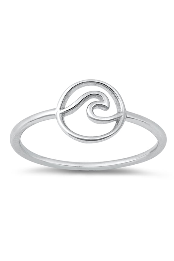 Modern Round Ocean Wave Ring .925 Sterling Silver Band Jewelry Female Male Unisex Size 9