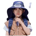 thumbnail image 2 of CSSAD Outdoor Wide Brim Sun Hat with Solar Fan, Summer Big Brimmed Shawl Fisherman's Hat for Childen, Sun Bucket Hat for Men Women UPF 50+ Bucket Fishing & Beach Hat with Fan, Navy, 2 of 6