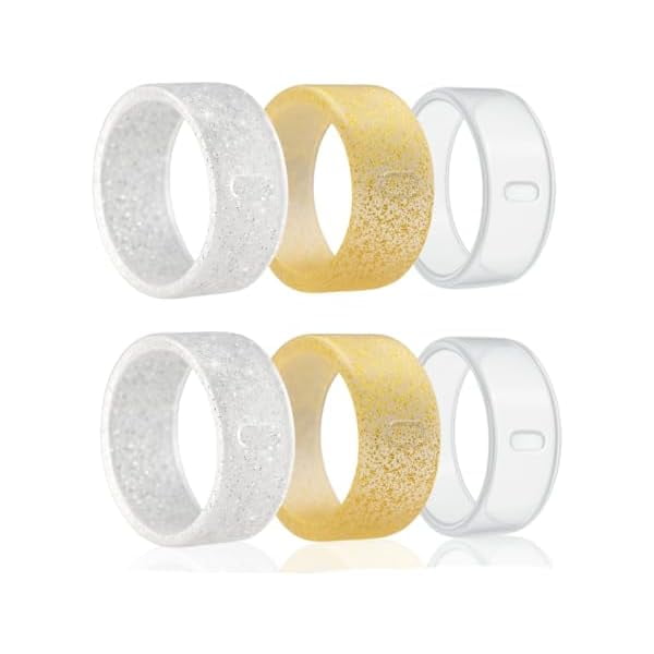 wonima11 6 Pack Glitter Silicone Smart Ring Cover Compatible with Oura Ring Gen 4/3, Surport Charging with Cover on, Anti-Scratch Elastic Clear Protector for Men Women S(Clear+GlitterGold+Silver)