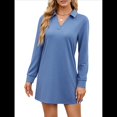 thumbnail image 1 of Vestido de Otoño 2025 para Mujer, Estilo Suéter Deportivo Informal, Holgado, de Larga y Cuello en V, de Color Liso. Azul Mar L, 1 of 10