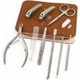 thumbnail image 4 of Beauty Power 9-in-1 Manicure & Pedicure Set - Stainless Steel Nail Clippers, Cuticle Tools, Tweezers & Scissors with Brown PU Leather Case, 4 of 8