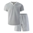 thumbnail image 4 of Gamivast Men's Waffle-Knit Short Set V Neck T-Shirt and Shorts Contrast Trim 2 Piece Outfit for Summer Casual Gym Workout Running Daily Sporty Clothing, 4 of 5