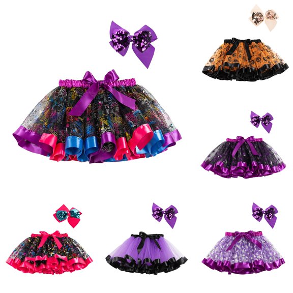 Zylarhe Girls Halloween Party Dance Ballet Tulle Skirt with Bow Hairpin Set for Kids Multicolor 2-4 Years