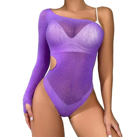 adviicd Fishnet Top Women Women Lingerie Fishnet Bodysuit Mesh Teddy Lingerie Purple One Size