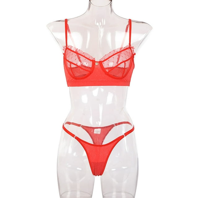 Varsbaby Women's Ruffle Lace Lingerie Set Underwire Bra and Panty Sets Valentine