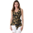 thumbnail image 1 of Top peplum envolvente con dobladillo asimétrico en la cintura con cuello en V sin mangas para mujerNegro Amarillo S, 1 of 6