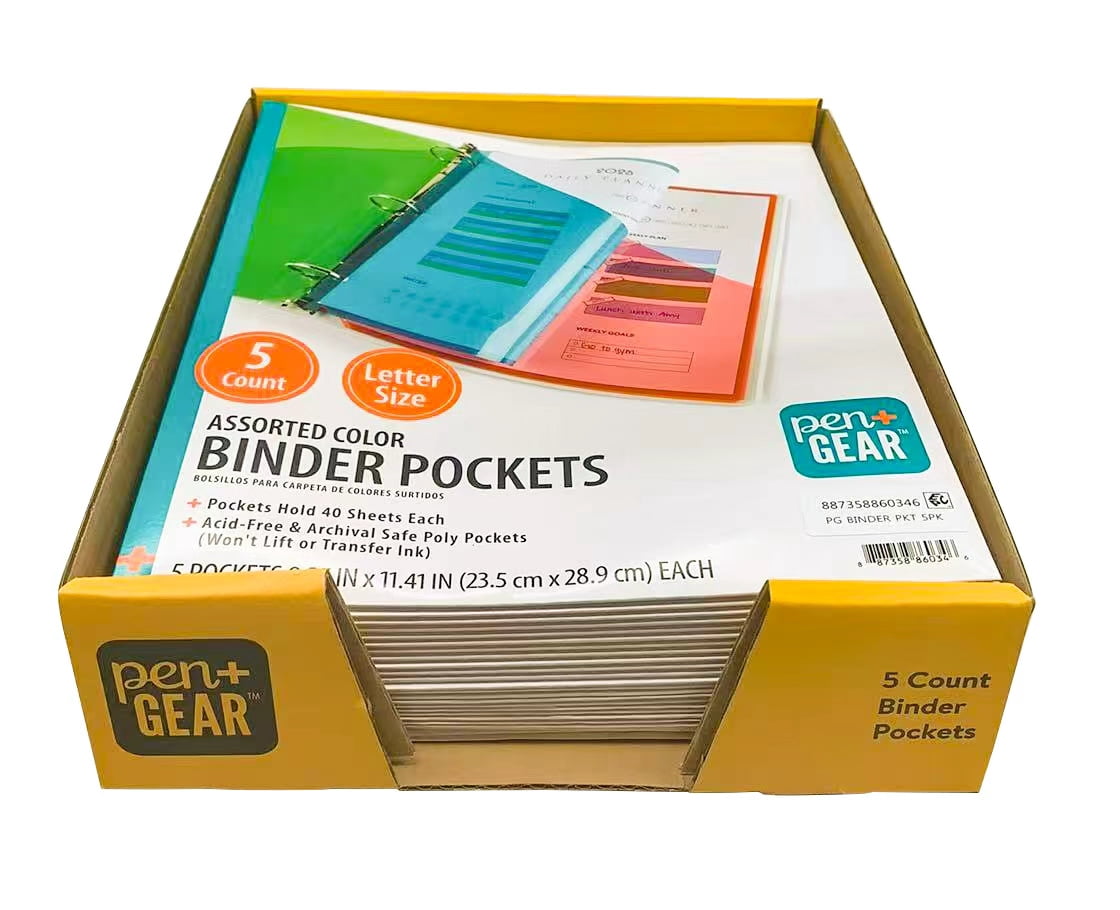 Pen+Gear Binder Pockets, Multicolor, 5 Pack