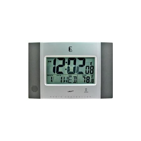 clock geneva controlled radio lcd temperature hour calendar display silver