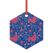 Giroia Chicken and Rooster for Acrylic Christmas Pendant for Christmas Tree Winter Holiday Xmas Gift for Women Men Hanging Ornament 3"-Hexagon
