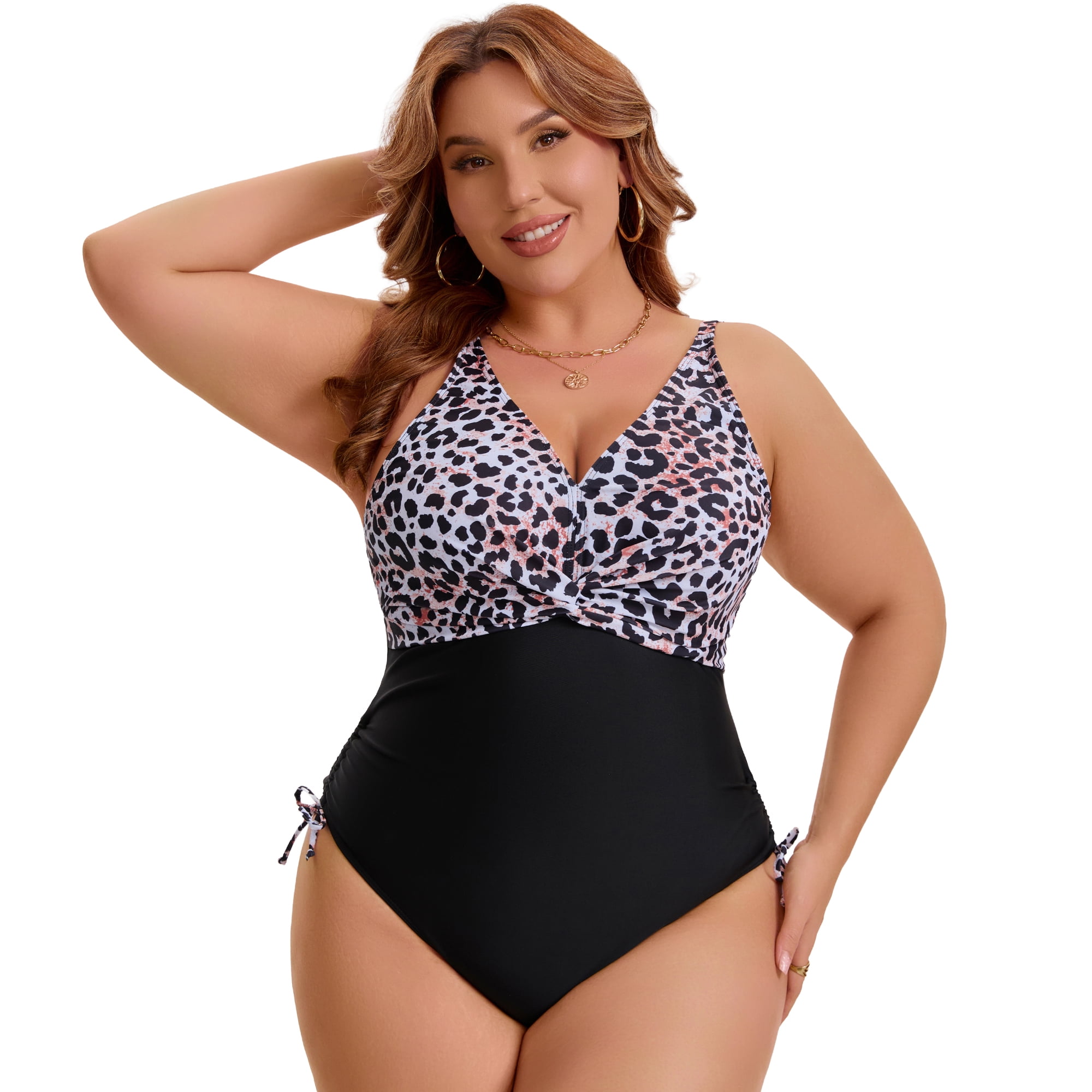 DARING DIVA Women's Plus Swimsuit with V Neck and Adjustable Push Up Design 3X Black