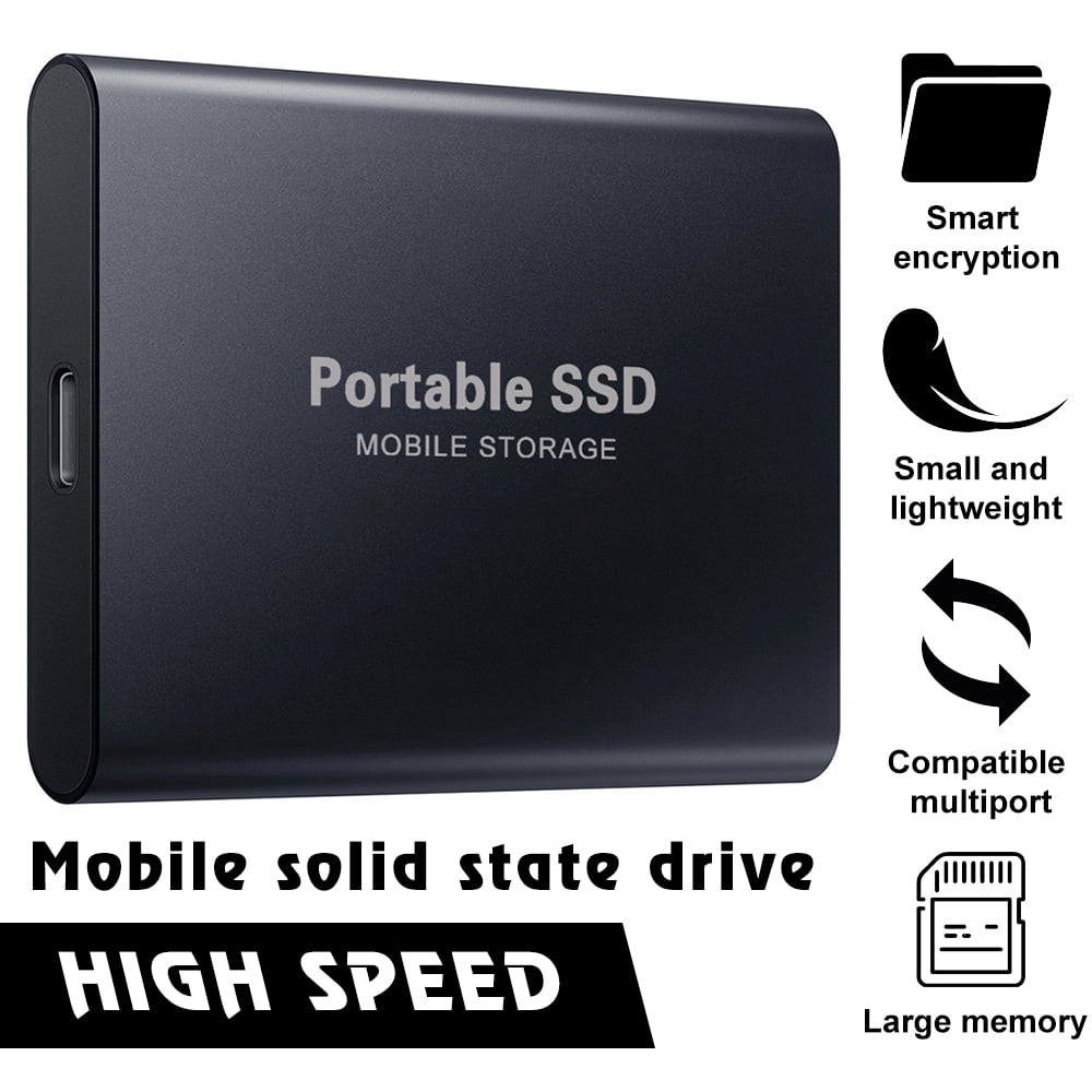 Mobile SSD 2TB External Hard Drive USB 3.1 Type-C Mobile Solid State Drive Portable Hard Drive for PC Laptop Mac Data Storage and Transfer Black 