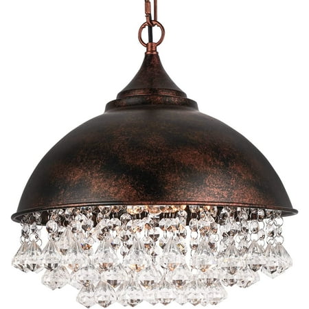 

DTLYH Crystal Pendant Light - Easric Chandeliers for Dining Room Rustic Pendant Lights Kitchen Island Retro 14 Dome Shade Hanging Lamp with Crystals Hanging Light for Bedroom Li