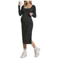 thumbnail image 1 of HSMQHJWE Long Sleeve Maternity Sweater Dress Knit Ribbed Maternity Bodycon Dress Pregnancy Dress Side Ruched Crew Neck Mama Clothes, 1 of 4