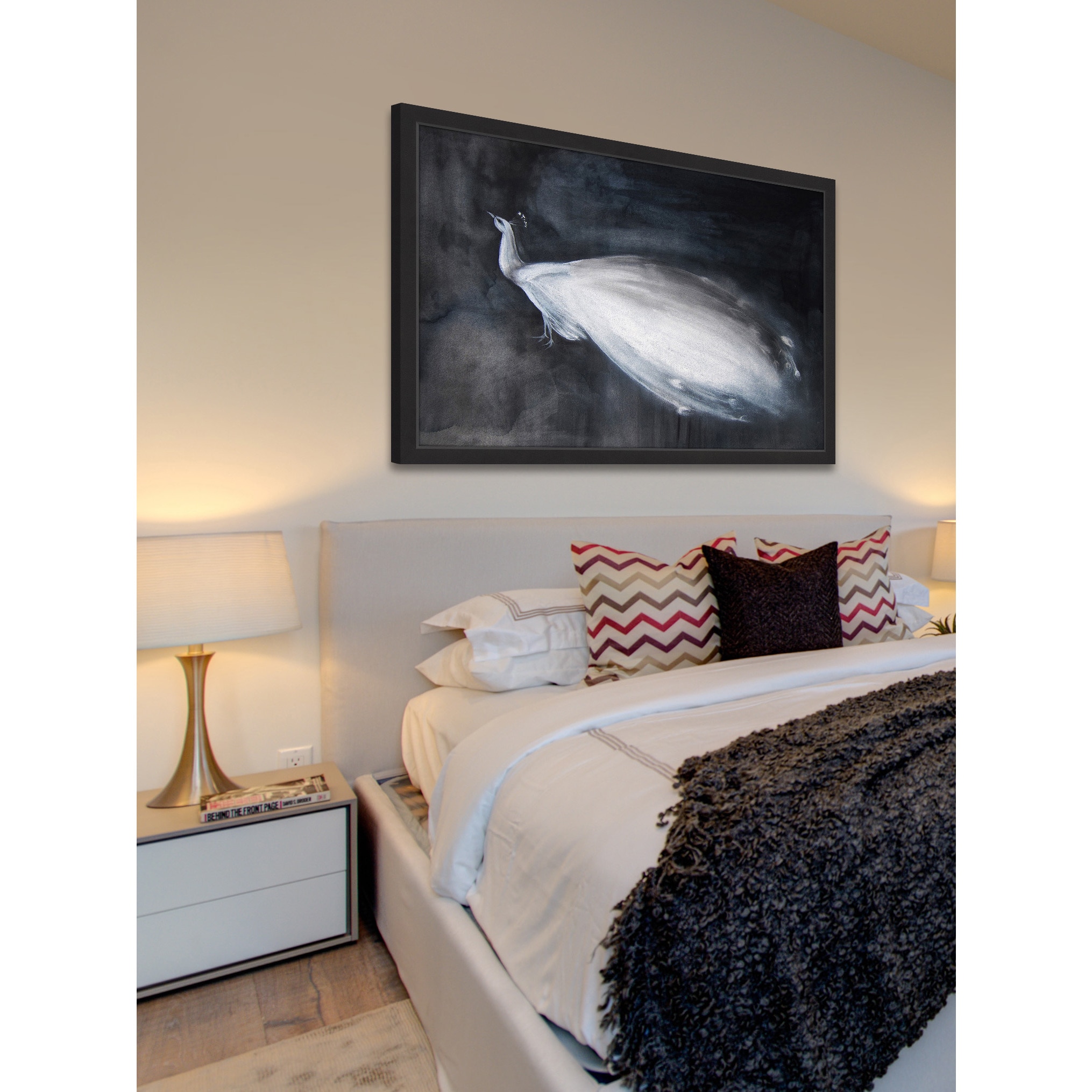 Marmont Hill "White Peacock" by Christine Lindstrom Framed Painting Print