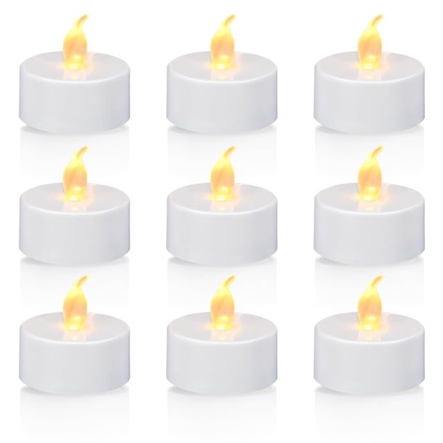 Velas de té KOABY Timer, sin llama, parpadeantes, amarillo cálido, paquete de 12 unidades