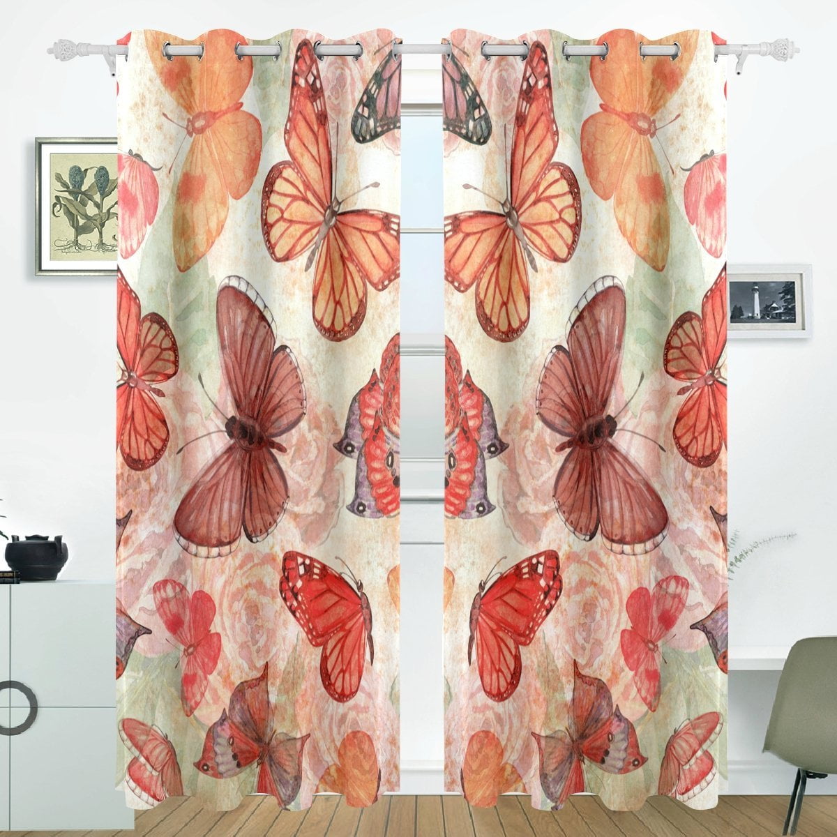 POPCreation Beautiful Flying Butterflies Window Curtain Blackout Curtains Darkening Thermal