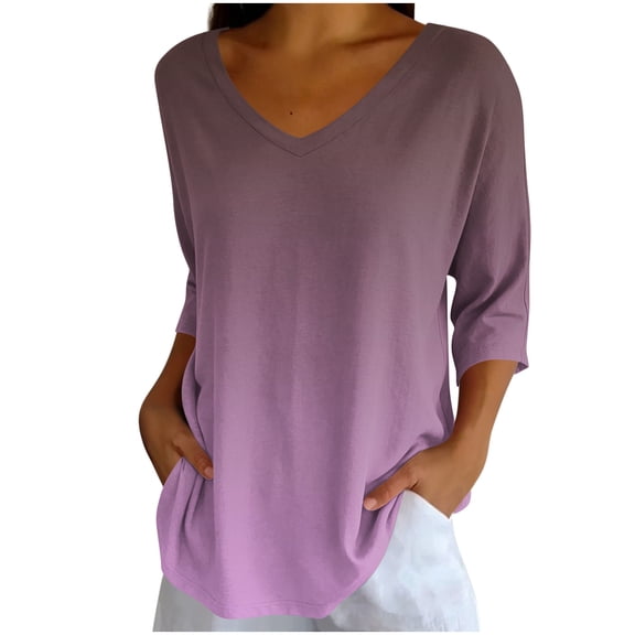 Gswybco 3/4 Sleeve Shirts for Women Casual Print Loose T-Shirt Dressy Blouse Sporty Business Work Pullover Tops V-Neck Tunic Tops