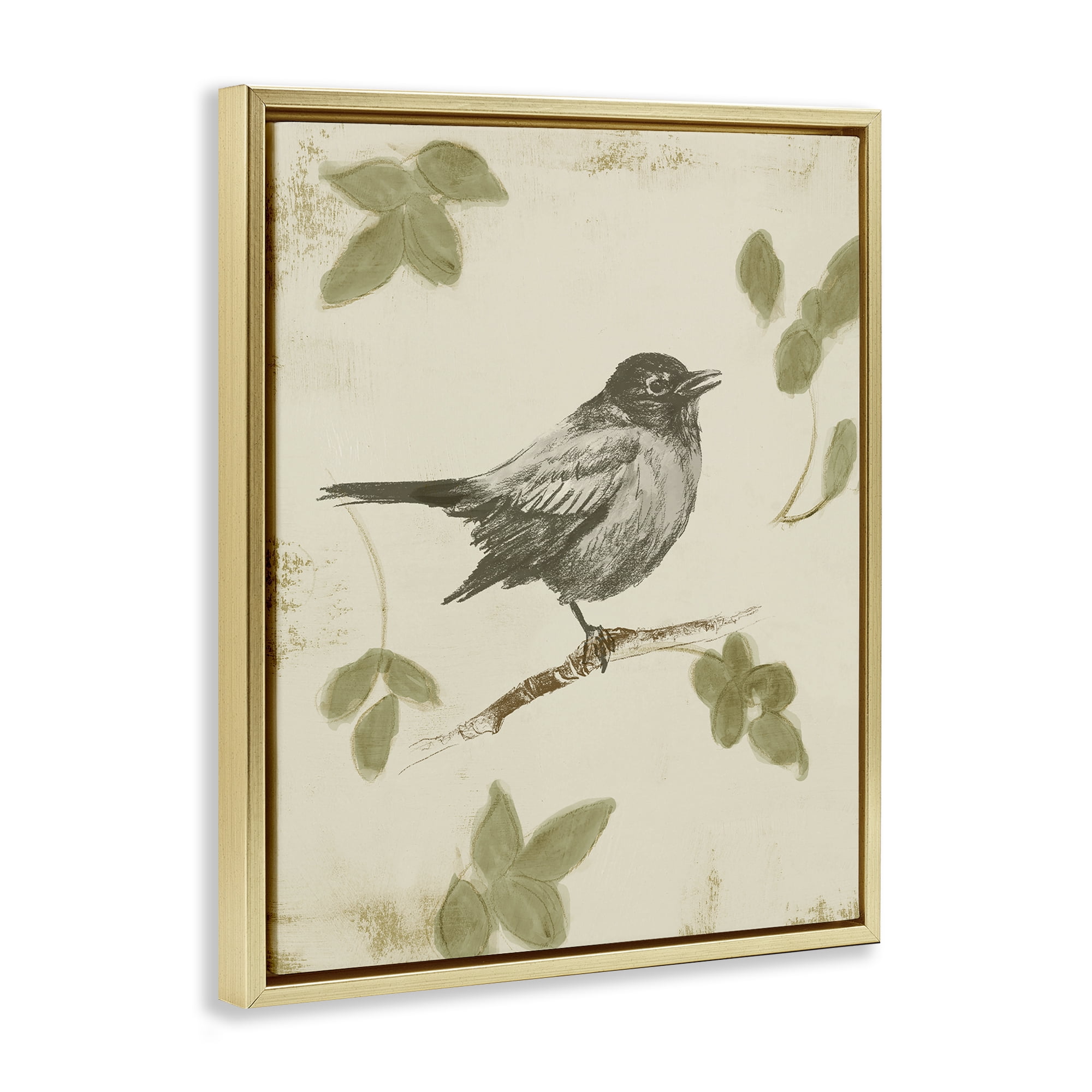 Stupell Industries Bird Scene over Neutral Gold Framed Floater Canvas Wall Art, design by Lanie Loreth