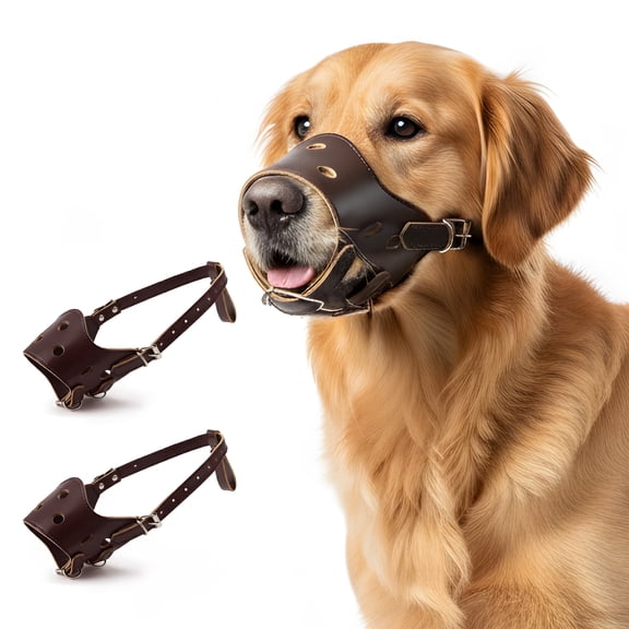 Dog Muzzle, 2 Pcs Adjustable Soft PU Mouth Guard for Medium Dogs, Breathable & Wear-Resistant for Training, Grooming, and Walks