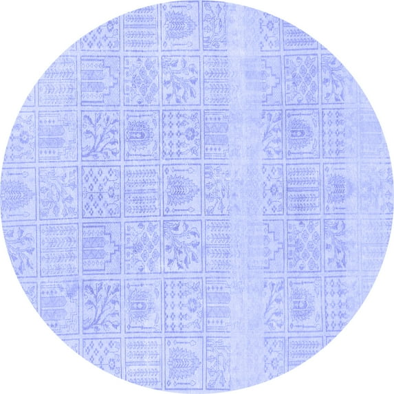 Ahgly Company Machine Washable Indoor Round Abstract Blue Modern Area Rugs, 8' Round