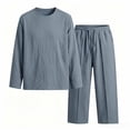 thumbnail image 5 of Dpjklzsn Men's Linen Shirt and Pants Set, Long Sleeve Crewneck Resort Outfit with Drawstring Pants, 5 of 6