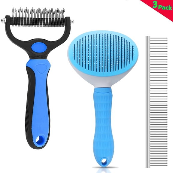 Pet Grooming Rake, Deshedding Tool for Dogs and Cats, Self-Cleaning Dematting Pin Slicker Brush Comb, 3 Pack