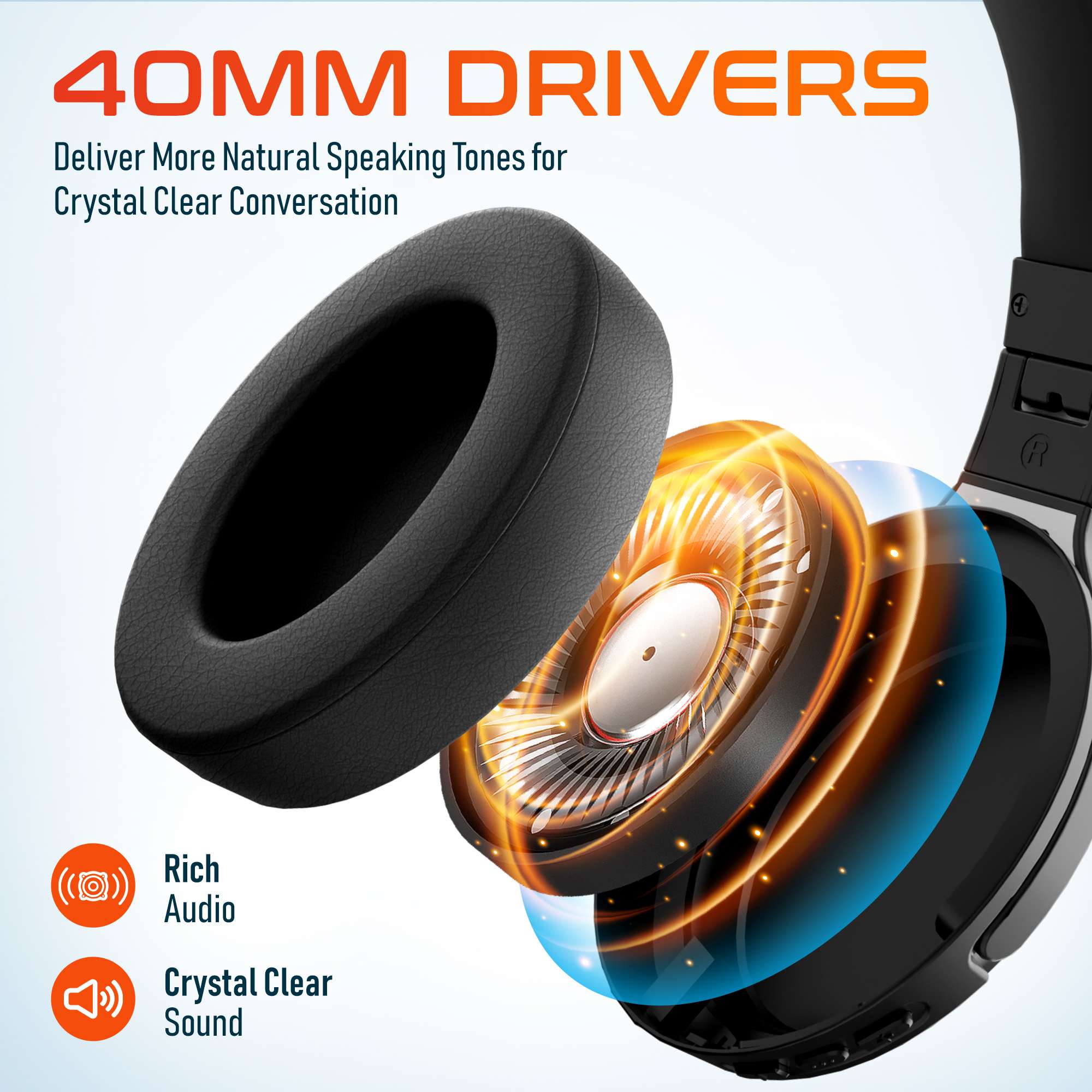 Delton M101D Active Noise Canceling Bluetooth Headphones , Wireless Over Ear Bluetooth Headsets with Microphone, Ergonomic Design and Comfort Fit Ear Cups for Home/Office/Travel - Black