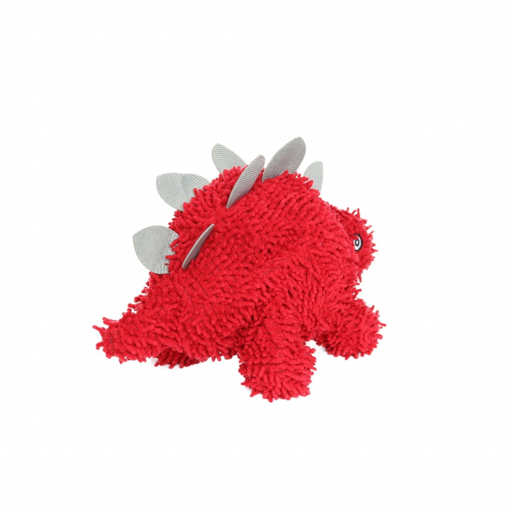 Mighty Microfiber Ball Med Stegosaurus Red Durable Squeaky Dog Toy