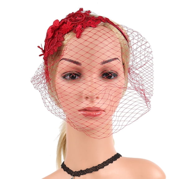 ifundom Red Fascinator Hat with Mesh Veil for Women, Elegant Formal Dressy Occasion Headwear Accessory