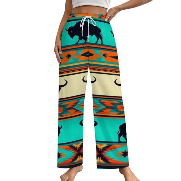 Colorful Geometric Lines Pajama Pants Breathable with Pockets Pajamas For Lady Vintage Sleeping Pants Bedroom Homewear