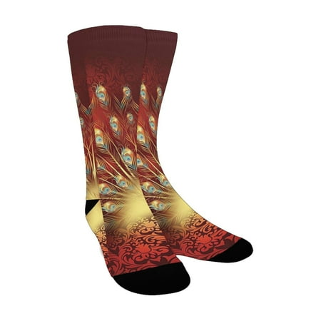 

Peacock Decor Collection Magical Shining Peacock Feathers against A Dark Baroque Background Patterns Custom Socks for Women