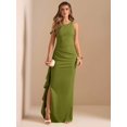 thumbnail image 5 of Olive Green One Shoulder Ruched Wrap Maxi Dress With Asymmetrical Hem, 5 of 7