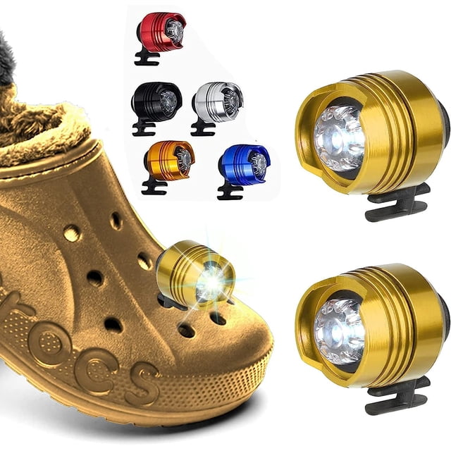 2 luces LED para zapatos Croc (color dorado), faros delanteros para Croc, luces pequeñas, 2 luces LED divertidas para zapatos Crocs, luces LED pequeñas para adultos y niños Crocs G