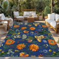 thumbnail image 2 of Orange Blue Spring Floral Outdoor Rug for Patio/Deck/Porch, Non-Slip Large Area Rug 3 x 5 Ft, Vintage Botanical Summer Flower Indoor Outdoor Rugs Washable Area Rugs, Camping Rug Carpet Runner, 2 of 8