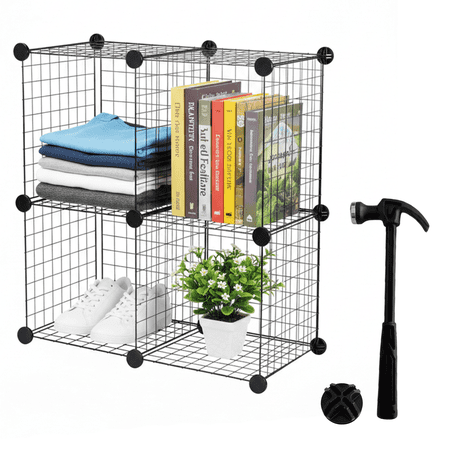 ECHOKRAFTS Wire Cube Storage Organizer Stackable Closet Storage Basket 4 Cube Organizer for Closet Bedroom Office Stackable Storage Bins
