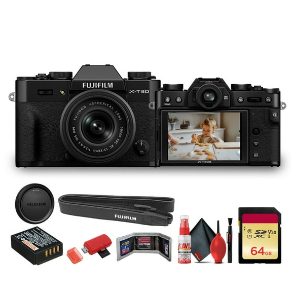 FUJIFILM X-T30 III Mirrorless Camera with 13-33mm f/3.5-6.3 Lens (Black) (16966880) Bundle With   64GB Memory Card   Memory Card Wallet   Cleaning Kit