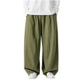 thumbnail image 2 of UVEASISHA Mens Casual Wide Leg Pants Vintage Baggy Cargo Pants Drawstring Elastic Waist Work Pants Solid Color Loose Trousers with Pockets Green XL, 2 of 9