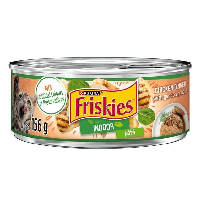 Friskies Indoor Pate Chicken Dinner with Greens, Wet Cat Food 156g