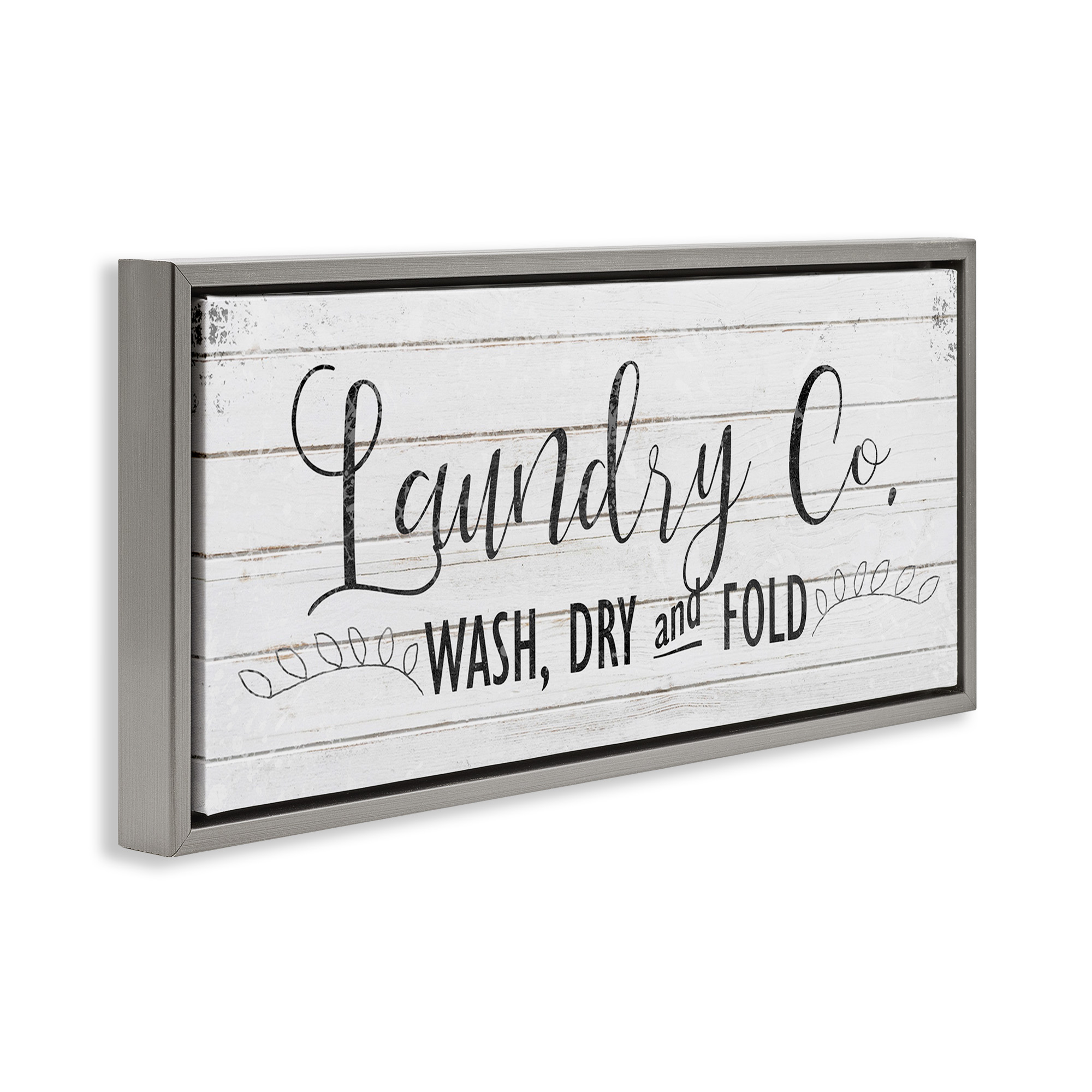 Stupell Industries Laundry Wash Dry & Fold Typography Painting Gray Floater Framed Canvas Art Print Wall Art, 31 x 14