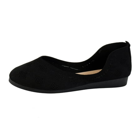 QYZEU Shoes for Women Natural Sandals for Women Ladies Fashion Solid Color Breathable Knitted Mesh Shallow Cut Flat Bottomed Casual Single Shoes Ladies Black 37