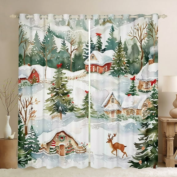 Manfei Winter Rustic Reindeer Black Out Curtains, Merry Christmas Curtains Pack of 2 (42x63 Each), Teens Boys Girls Kids Bedroom Curtains, Window Curtains Home Decor