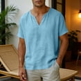 thumbnail image 5 of Klisyaur Men's Cotton Linen Shirt Short Sleeve V Neck Casual Lightweight Breathable Tee for Summer Beach, 5 of 5