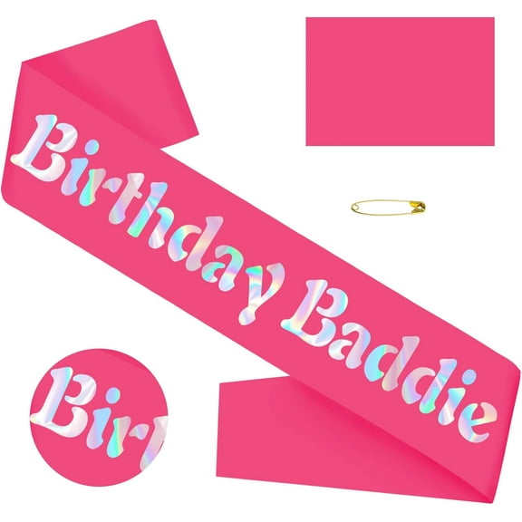 1 pcs Birthday Baddie Sash for Women, Hot Pink Birthday Sash with Iridescent Foil for Girls Women Official Teenager Sweet 16, 18th 21st 30th 40th 50th or Any Other Bday Party Decorations, Gifts