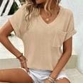 thumbnail image 4 of Summer Short Sleeve Tops for Women Trendy Waffle Knit T-Shirts Casual Solid V Neck Shirts Basic Tee, 4 of 8