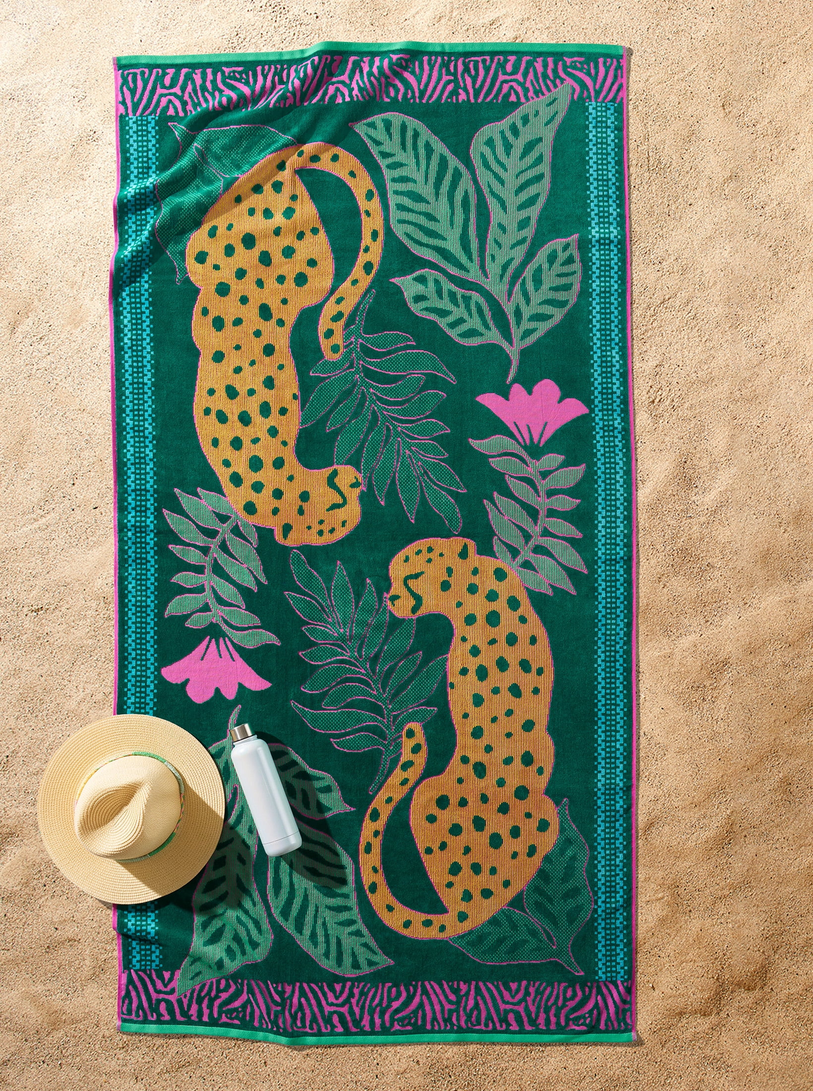 Better Homes & Gardens Cotton-Blend Beach Towel, 72 x 38 in, Jungle Cat