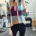 thumbnail image 4 of Greyghost Women Colorful Plaid Checks Long Sleeve Button Down Blouse Casual OL T-Shirt Small Size Young Women Tops, 4 of 6